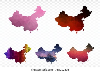 Set map polygonal-China map. Multicolored country map in geometric triangle style for your infographics. Vector illustration eps 10.