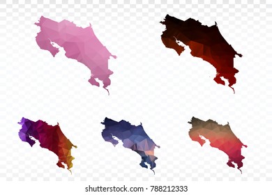 Set map polygonal-Costa Rica map. Multicolored country map in geometric triangle style for your infographics. Vector illustration eps 10.