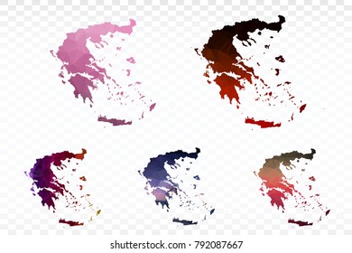 Set map polygonal-Greece map. Multicolored country map in geometric triangle style for your infographics. Vector illustration eps 10.