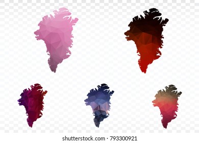 Set map polygonal-Greenland map. Multicolored country map in geometric triangle style for your infographics. Vector illustration eps 10.