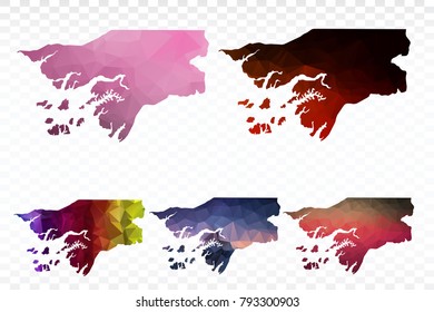 Set map polygonal-Guinea Bissau map. Multicolored country map in geometric triangle style for your infographics. Vector illustration eps 10.