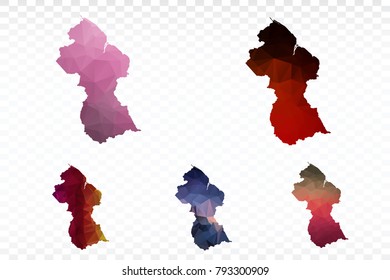 Set map polygonal-Guyana map. Multicolored country map in geometric triangle style for your infographics. Vector illustration eps 10.