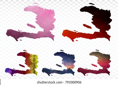 Set map polygonal-Haiti map. Multicolored country map in geometric triangle style for your infographics. Vector illustration eps 10.