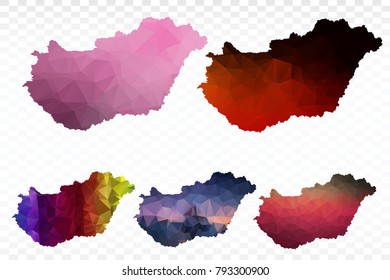 Set map polygonal-Hungary map. Multicolored country map in geometric triangle style for your infographics. Vector illustration eps 10.