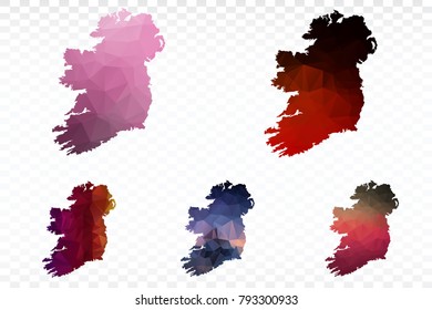 Set map polygonal-Ireland map. Multicolored country map in geometric triangle style for your infographics. Vector illustration eps 10.