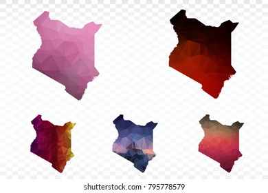 Set map polygonal-Kenya map. Multicolored country map in geometric triangle style for your infographics. Vector illustration eps 10.