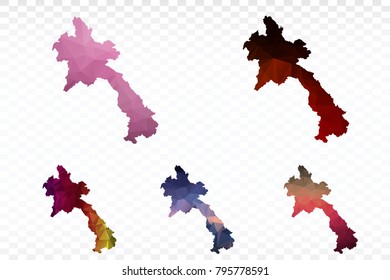 Set map polygonal-Laos map. Multicolored country map in geometric triangle style for your infographics. Vector illustration eps 10.