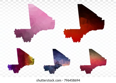 Set map polygonal-Mali map. Multicolored country map in geometric triangle style for your infographics. Vector illustration eps 10.