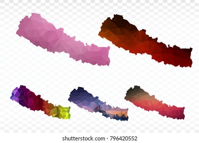 Set map polygonal-Nepal map. Multicolored country map in geometric triangle style for your infographics. Vector illustration eps 10.