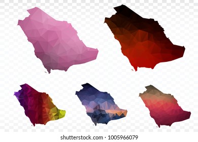 Set map polygonal-Saudi Arabia map. Multicolored country map in geometric triangle style for your infographics. Vector illustration eps 10.