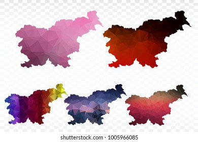 Set map polygonal-Slovenia map. Multicolored country map in geometric triangle style for your infographics. Vector illustration eps 10.