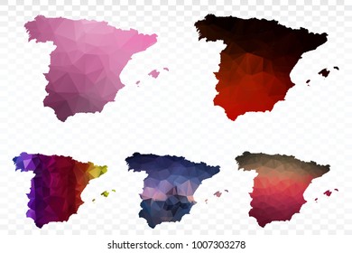 Set map polygonal-Spain map. Multicolored country map in geometric triangle style for your infographics. Vector illustration eps 10.