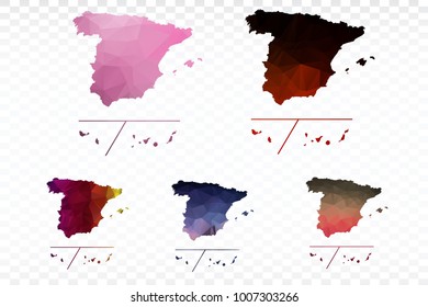 Set map polygonal-Spain Provinces map. Multicolored country map in geometric triangle style for your infographics. Vector illustration eps 10.