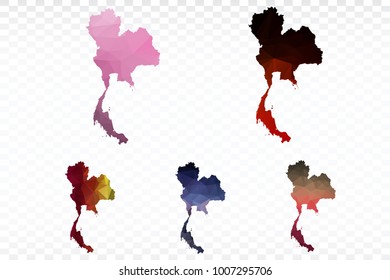 Set map polygonal-Thailand map. Multicolored country map in geometric triangle style for your infographics. Vector illustration eps 10.
