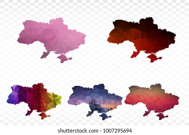 Set map polygonal-Ukraine map. Multicolored country map in geometric triangle style for your infographics. Vector illustration eps 10.