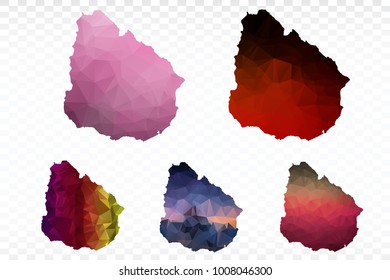 Set map polygonal-Uruguay map. Multicolored country map in geometric triangle style for your infographics. Vector illustration eps 10.