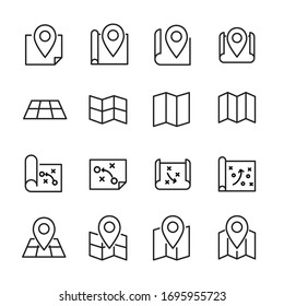 Set of map related vector line icons. Premium linear symbols pack. Vector illustration isolated on a white background. Web symbols for web sites and mobile app. Trendy design. 