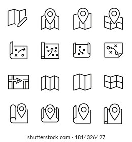 Set of map related vector line icons. Premium linear symbols pack. Vector illustration isolated on a white background. Web symbols for web sites and mobile app. Trendy design.
