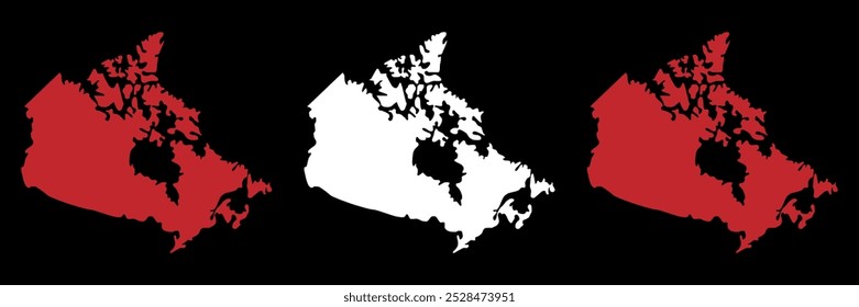 Defina o mapa em duas cores em um fundo preto do Canadá. Mapa do Canadá. Fronteiras do Canadá.