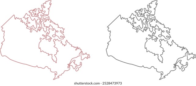 Defina o mapa em contorno de duas cores em um fundo preto do Canadá. Mapa do Canadá. Fronteiras do Canadá.