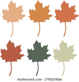 a set of maple leaves in different colors in the autumn range. Vector elements for your design. 