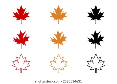Set of maple leaves isolated on white background. Collection. Vector illustration