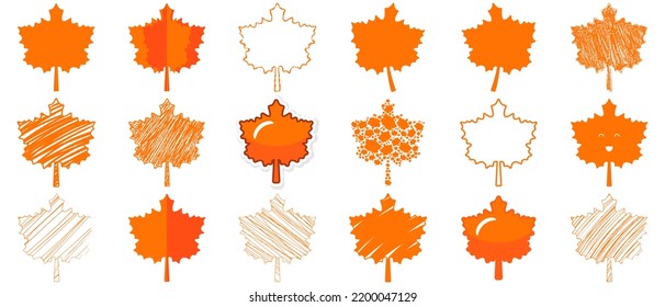 Set of maple leaves, orange, vector, isolated elements