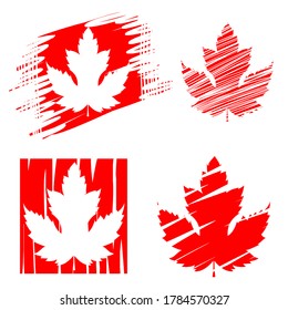 Set maple leaves in red  Leaves and brush texture  Flat  graphic image isolated white background  Vector 
