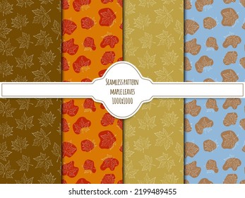 Set of maple leaves seamless patterns. Vector graphics