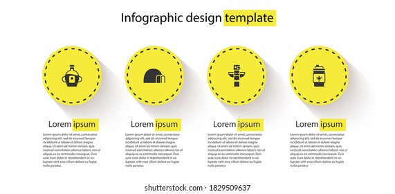 Set Maple syrup, Igloo ice house, Canadian totem pole and Coffee cup go. Business infographic template. Vector.