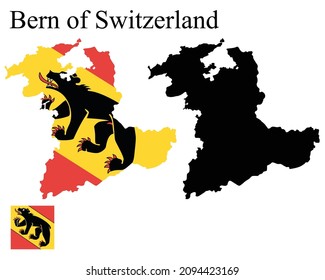 Set of maps of Bern of Switzerland. Flag on the map. Silhouette of the card. Vector illustration