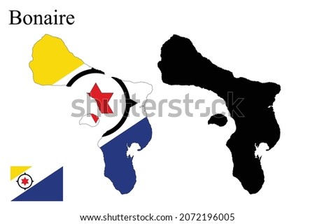 Set of maps of Bonaire. Flag on the map. Silhouette of the card. Vector illustration