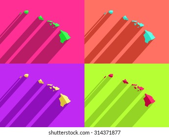 set of maps colorful hawaii with long shadow vector icon