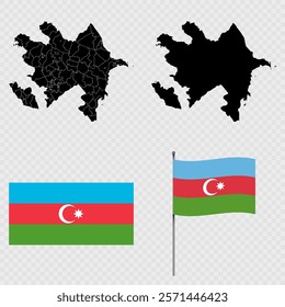 Set of maps, flag and flagpole of Azerbaijan. Vector illustration.
