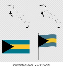 Set of maps, flag and flagpole of Bahamas. Vector illustration.