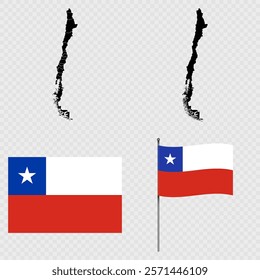 Set of maps, flag and flagpole of Chile. Vector illustration.