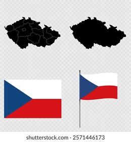 Set of maps, flag and flagpole of Czech Republic. Vector illustration.