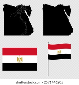 Set of maps, flag and flagpole of Egypt. Vector illustration.