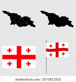 Set of maps, flag and flagpole of Georgia. Vector illustration.