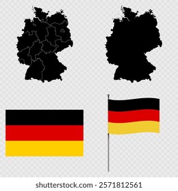 Set of maps, flag and flagpole of Germany. Vector illustration.