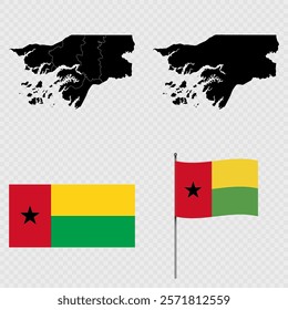 Set of maps, flag and flagpole of Guinea Bissau. Vector illustration.