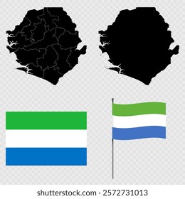 Set of maps, flag and flagpole of Sierra Leone Vector illustration.