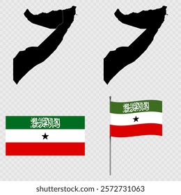 Set of maps, flag and flagpole of Somaliland. Vector illustration.