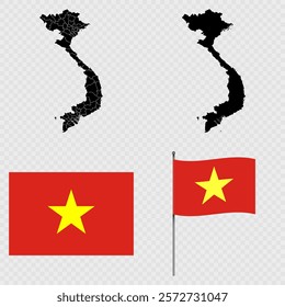 Set of maps, flag and flagpole of Vietnam. Vector illustration.