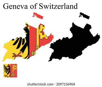 Mapas de Ginebra de Suiza. Marca en el mapa. Silhouette de la tarjeta. Ilustración del vector