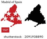 Set of maps of Madrid of Spain. Flag on the map. Silhouette of the card. Vector illustration