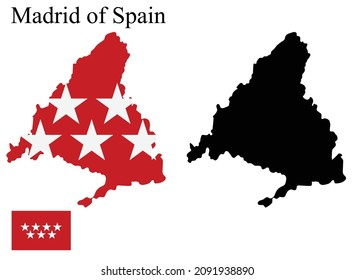 Set von Karten von Madrid von Spanien. Flagge auf der Karte. Silhouette der Karte. Vektorgrafik