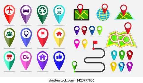 set of maps pin, locating destination on application or gadget. easy to modify