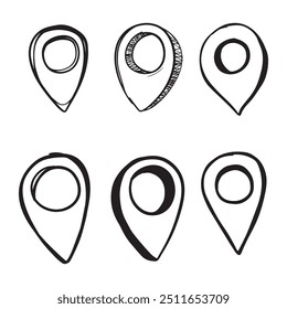 Set Of Maps Pins sign hand drawn illustration