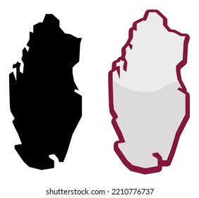 Mit Karten von Katar festlegen: einer in dunkler Silhouette und der andere in glänzendem Effekt mit Mondgrenze.